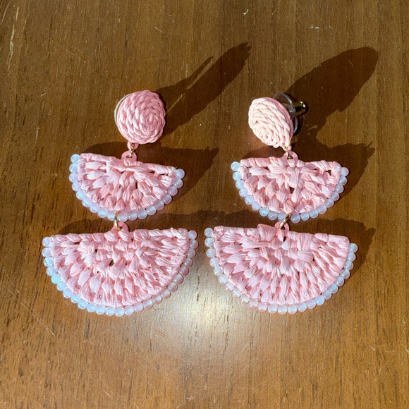 Chic Pink Crochet Half-Moon Earrings - Picture 2 of 4